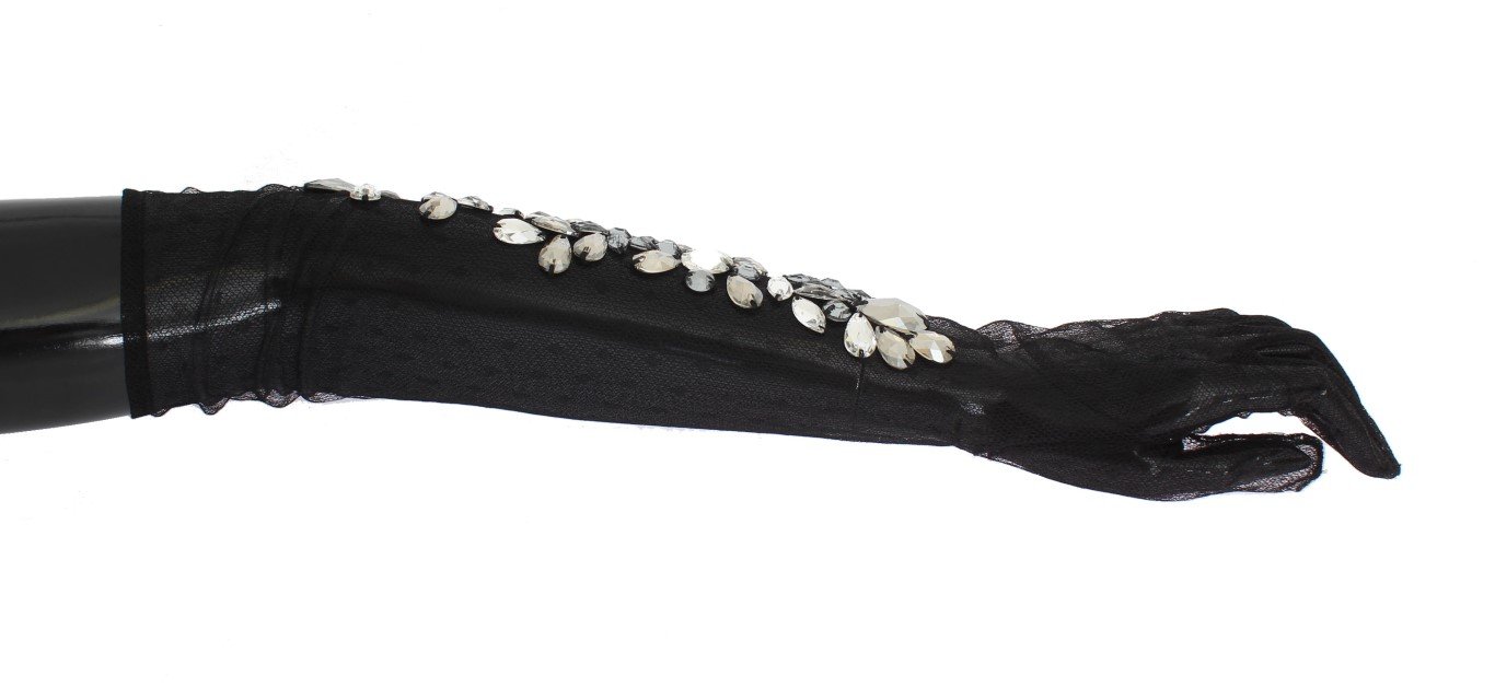 Dolce & Gabbana Women's Floral Crystal Elbow Gloves Black LB101 - 8.5|L