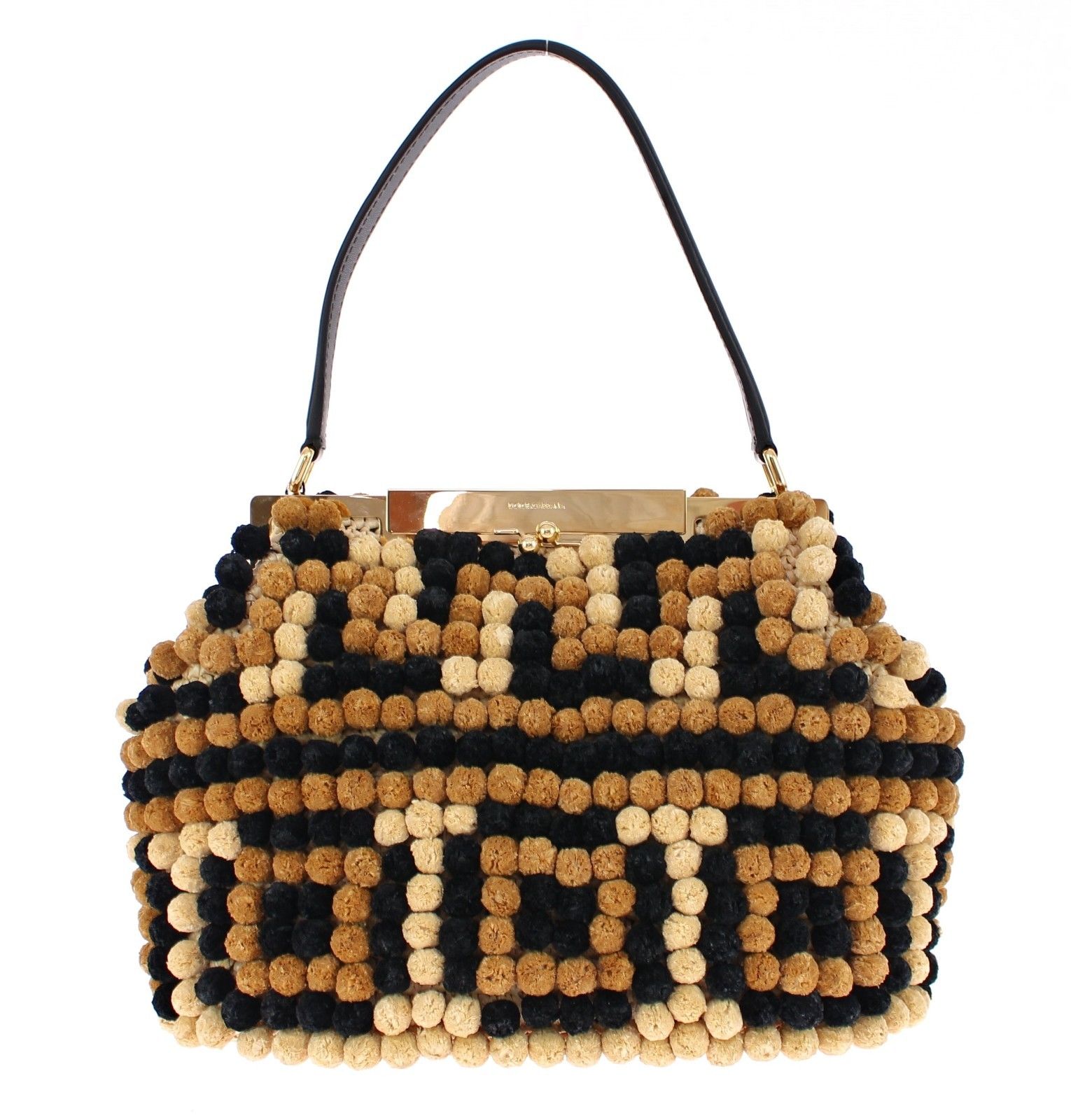 Dolce & Gabbana Women's Sara Raffia Leather Pebbled Shoulder Bag Black MOM24448