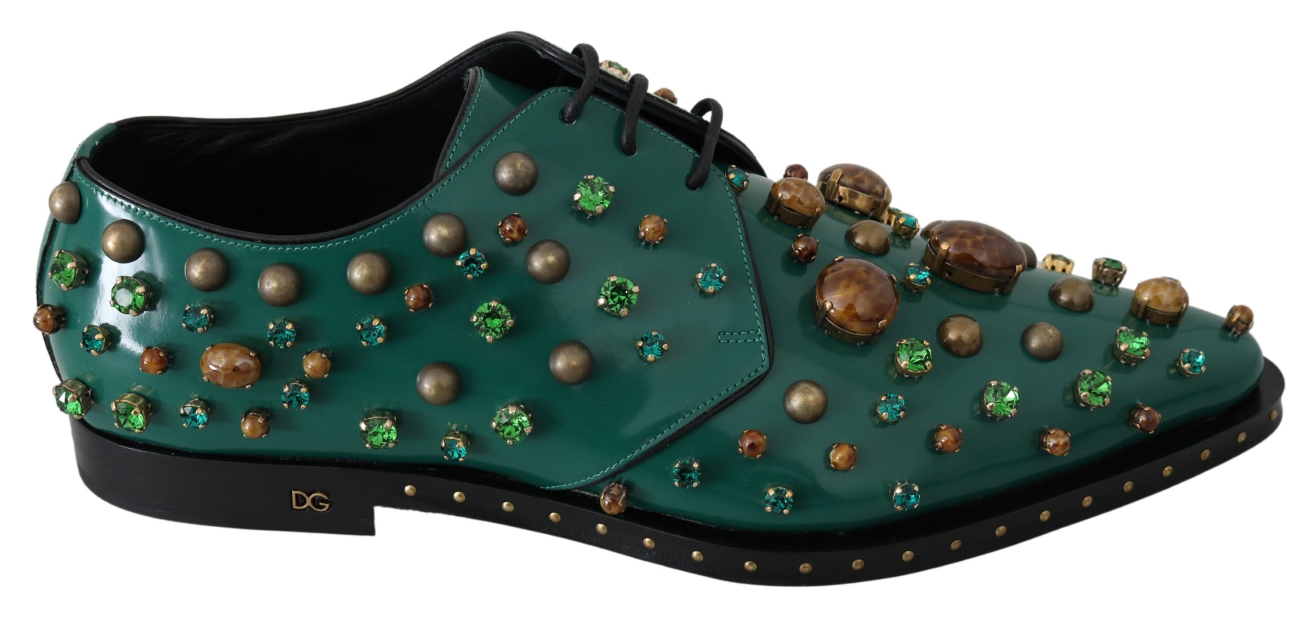 Dolce & Gabbana Women's Leather Crystal Dress Broque Shoe Green LA7212 - EU41/US10.5