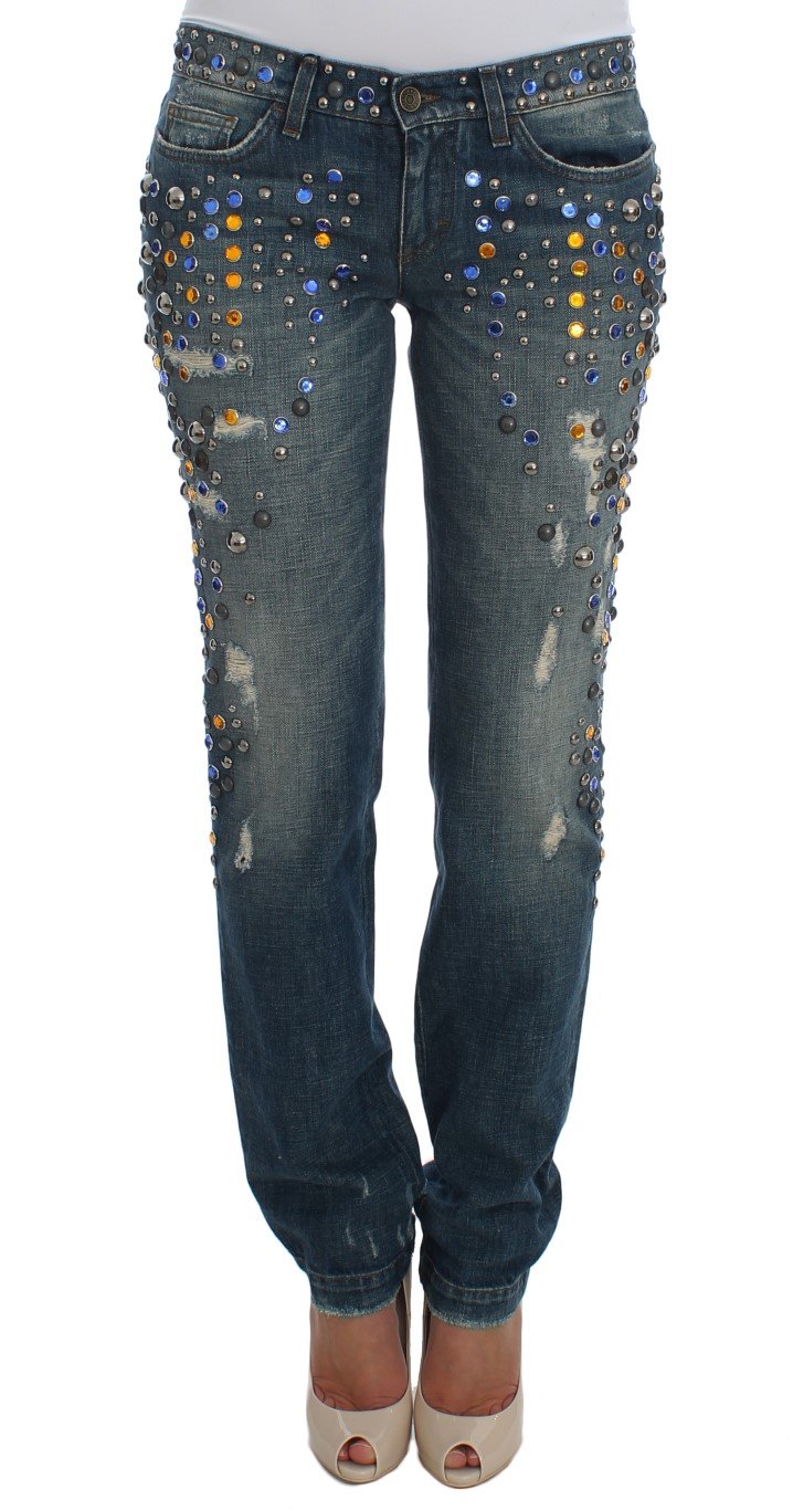 Dolce & Gabbana Women's Crystal Embellished GIRLY Slim Fit Jeans Blue SIG19332 - IT40|S