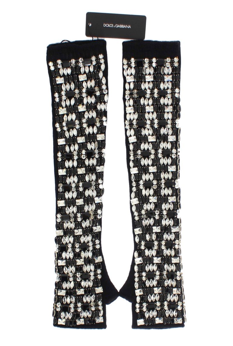 Dolce & Gabbana Women's Cashmere Crystal Finger Less Gloves Black LB64 - S