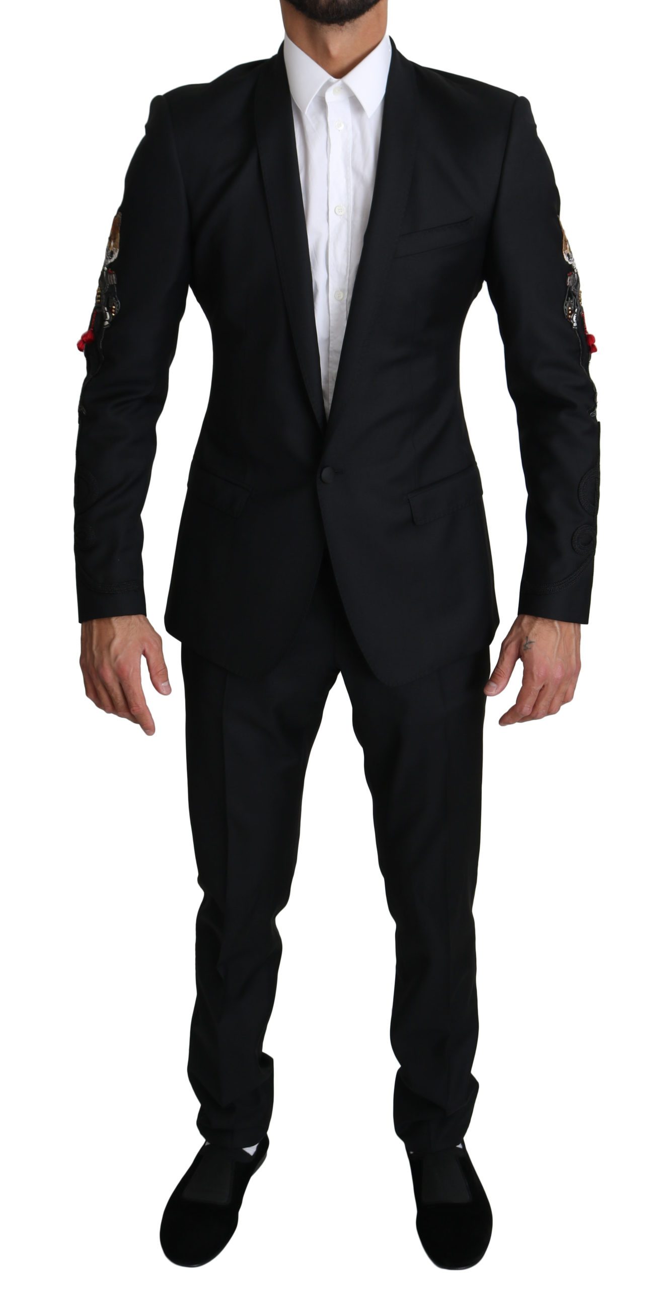 Dolce & Gabbana Men's 2 Piece FOX Embroidered Suit Gold Black KOS1530 - IT46 | S