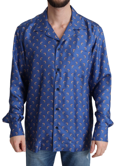 Blue Beach Chair Umbrella Print Silk Shirt - IT42 | XL