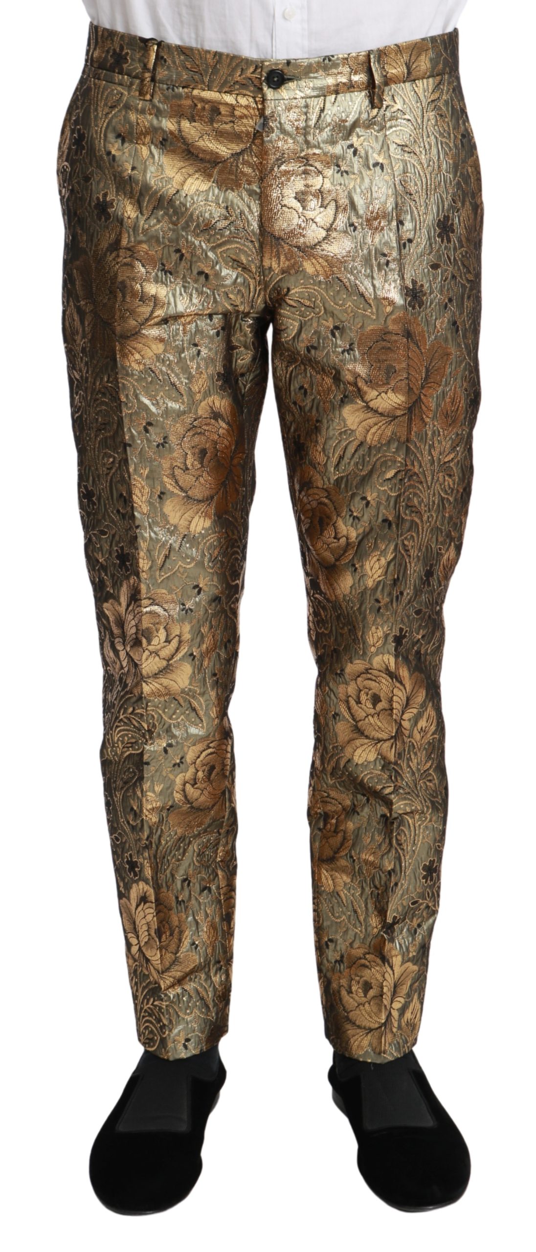 Dolce & Gabbana Men's Jacquard Slim Dress Trouser Gold PAN70963 - IT48 | M
