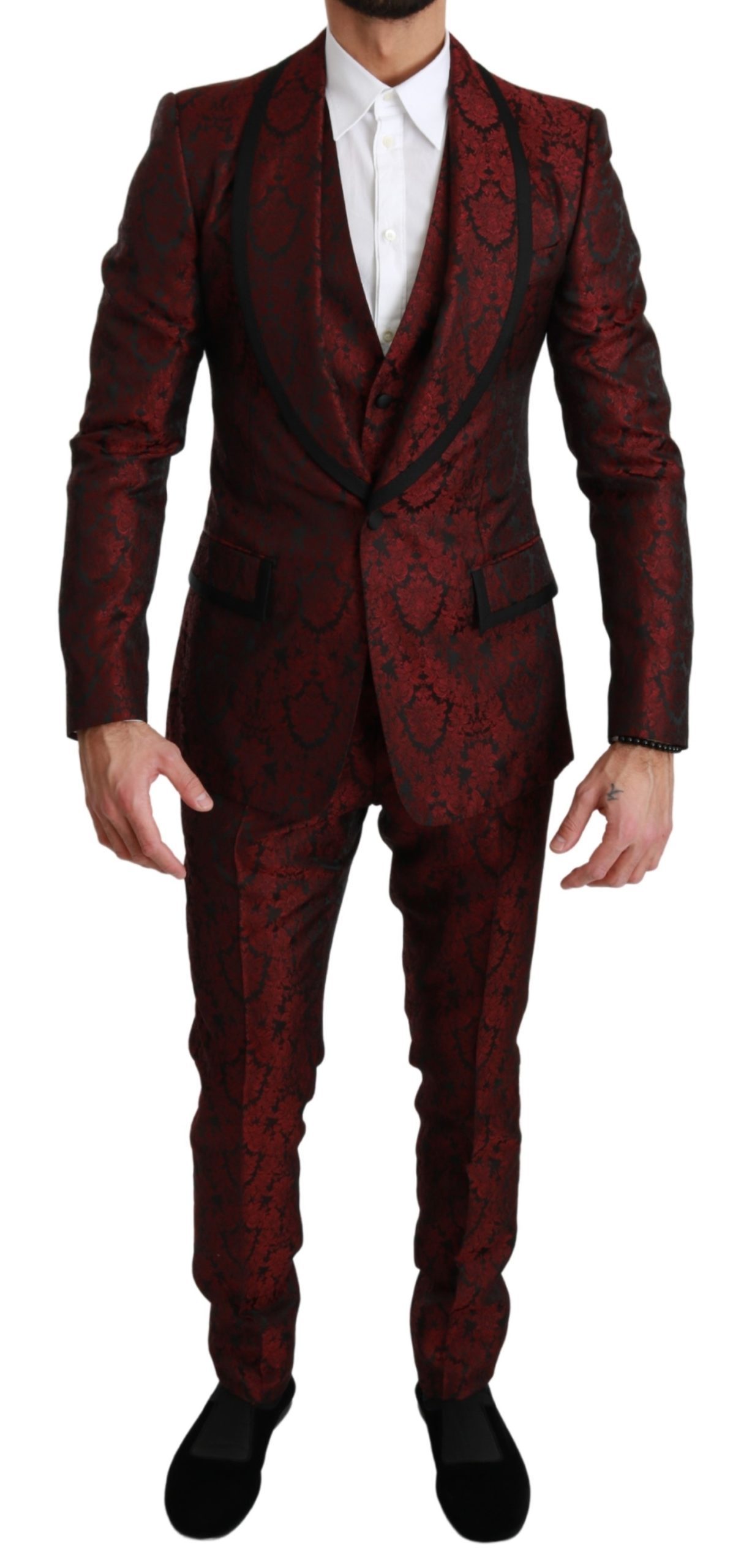 Dolce & Gabbana Men's Jacquard Floral Pattern 3 Piece Suit Bordeaux KOS1671 - IT44 | XS