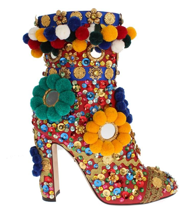 Dolce & Gabbana Women's Leather Crystal Sequined Crystal Boots Multicolor LA2679 - EU36/US5.5