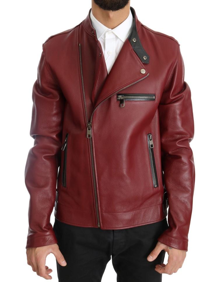 Dolce & Gabbana Men's Leather Deerskin Jacket Red JKT1078 - IT44 | XS