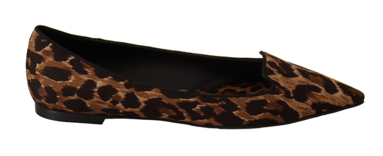 Brown Leopard Cotton Ballerina Loafers Shoes - EU38/US7.5