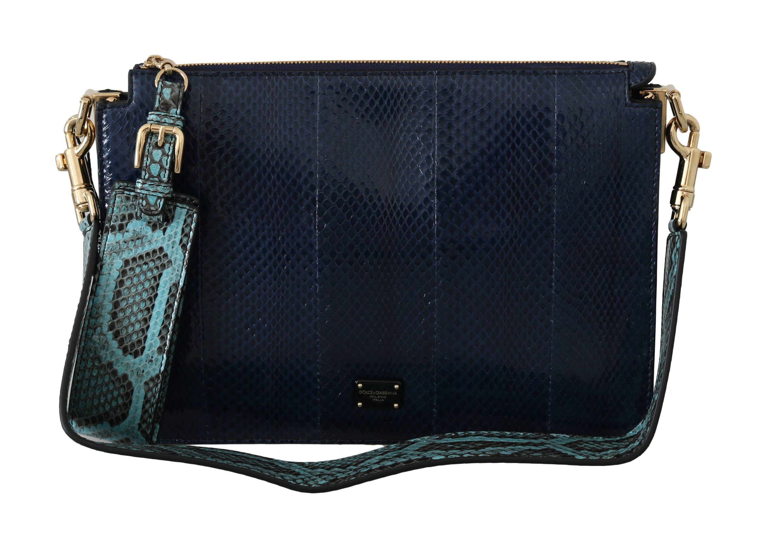Dolce & Gabbana Women's Snakeskin BOOK Leather Shoulder Bag Blue VAS8666