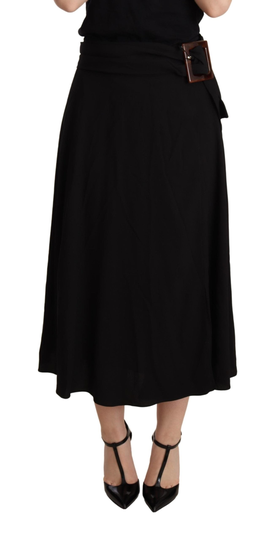 Black Viscose High Waist Pleated Midi Skirt - IT42|M