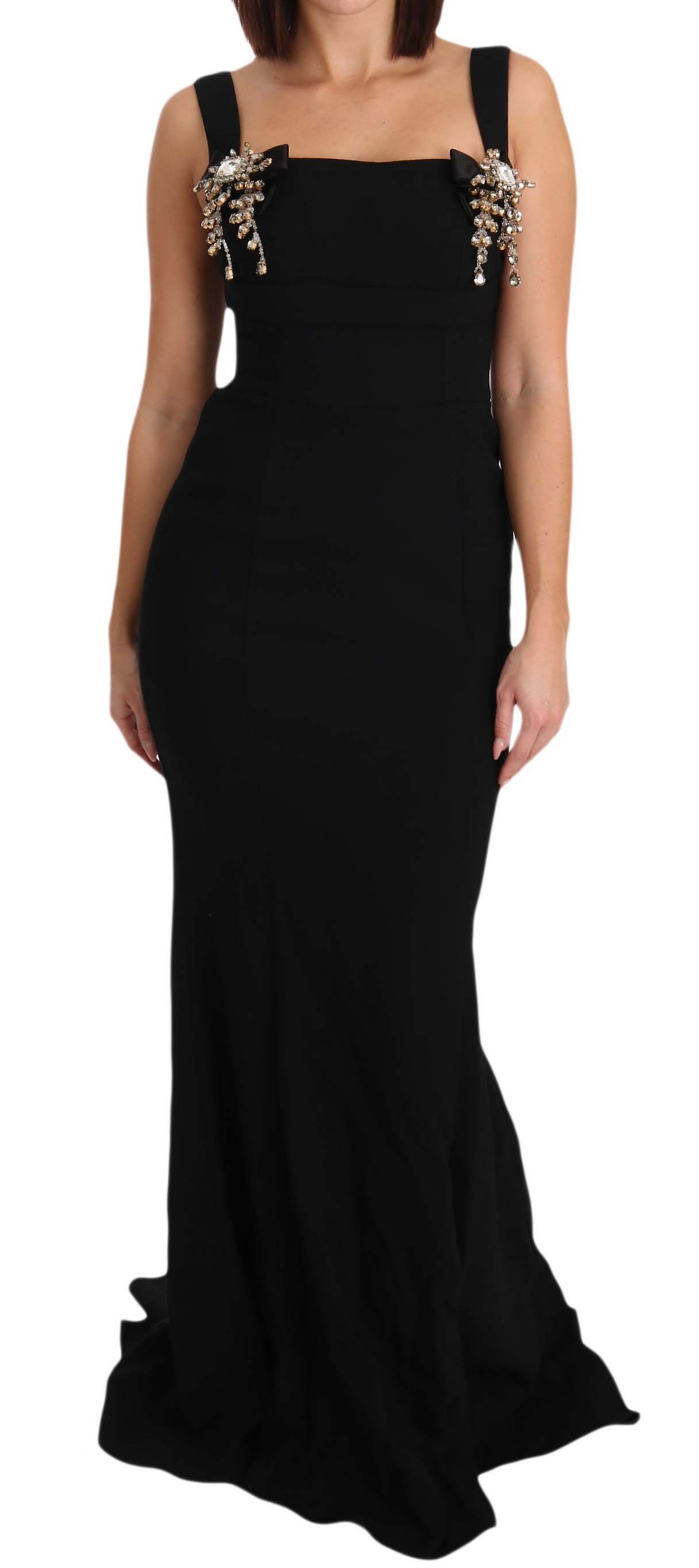 Dolce & Gabbana Women's Stretch Crystal Fit Flare Gown Dress Black DR1591 - IT40|S