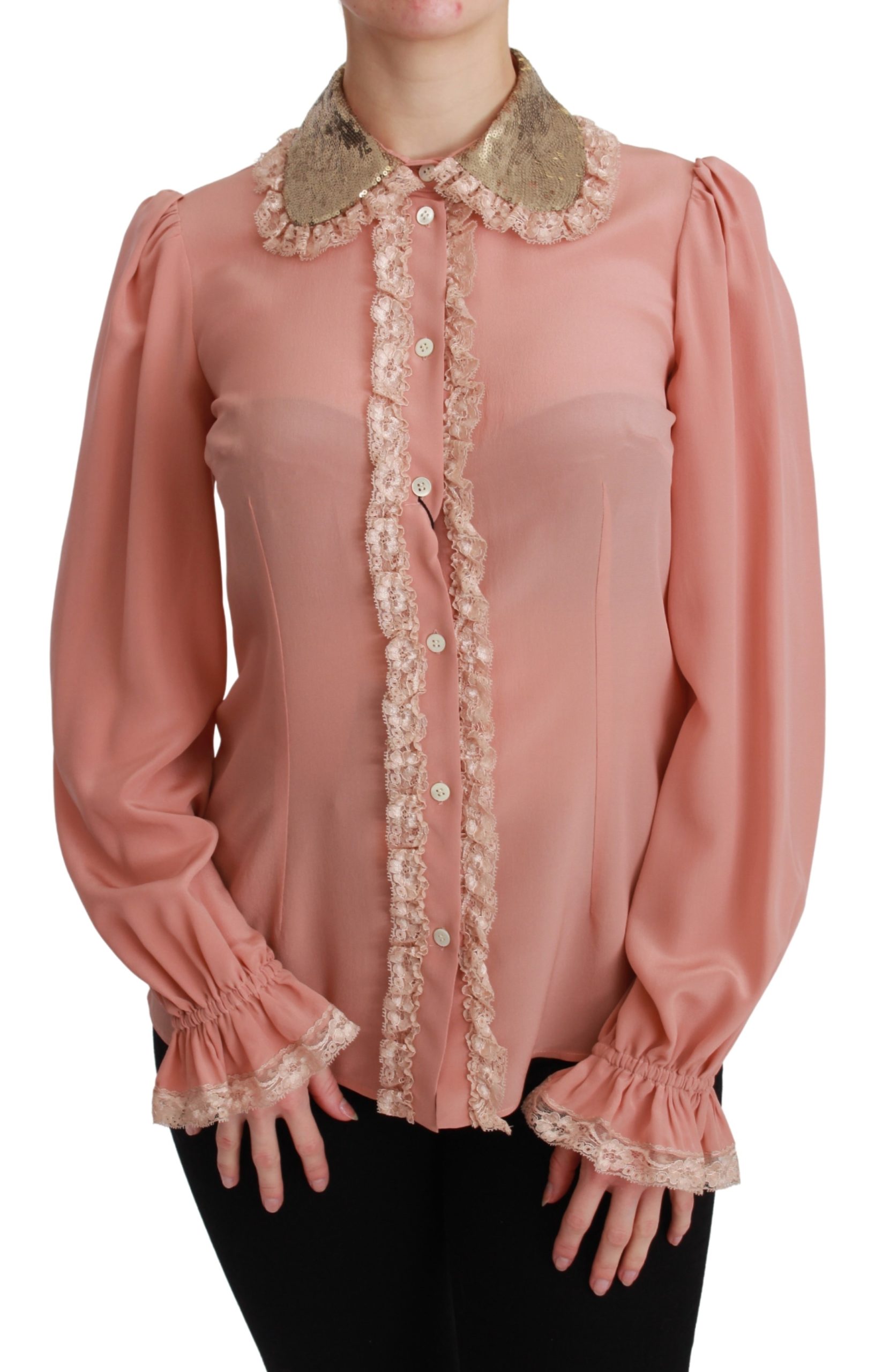 Dolce & Gabbana Women's Sequin Lace Shirt Yellow TSH4663 - IT38|XS