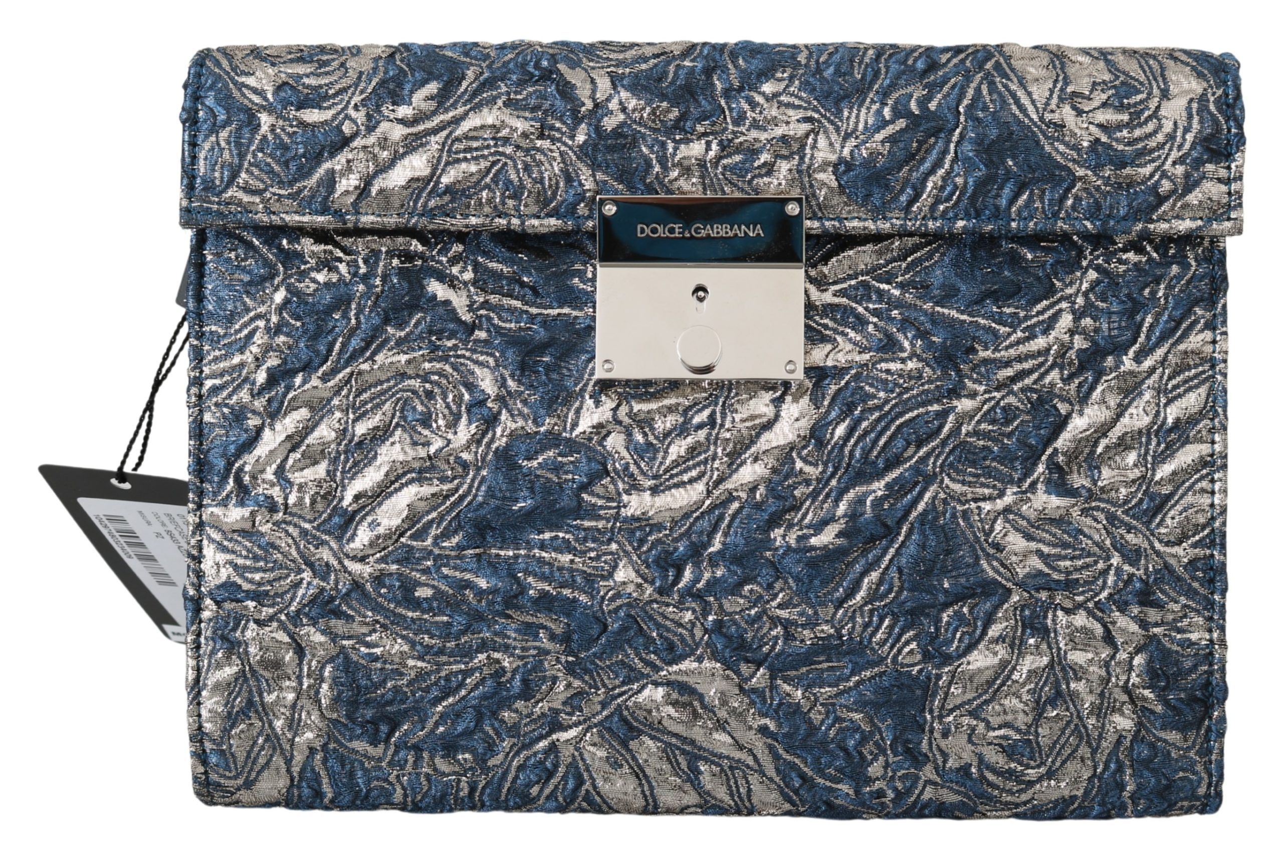 Dolce & Gabbana Men's Jacquard Leather Briefcase Bag Blue VAS9867