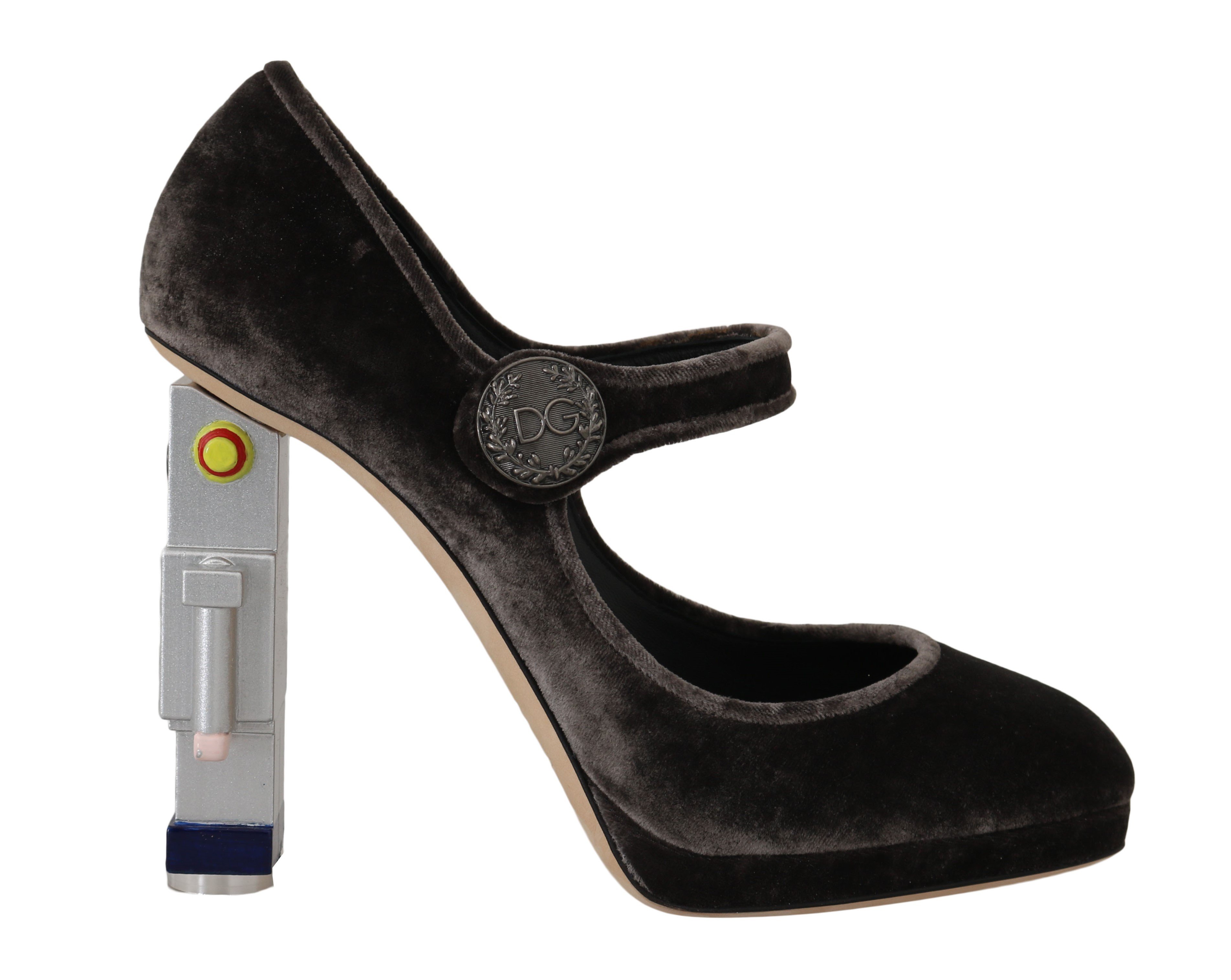 Dolce & Gabbana Women's Velvet Robot Mary Janes Heels Gray LA4540 - EU40/US9.5