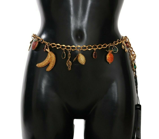 Gold Brass Fruit Crystal Waist Necklace Belt - L