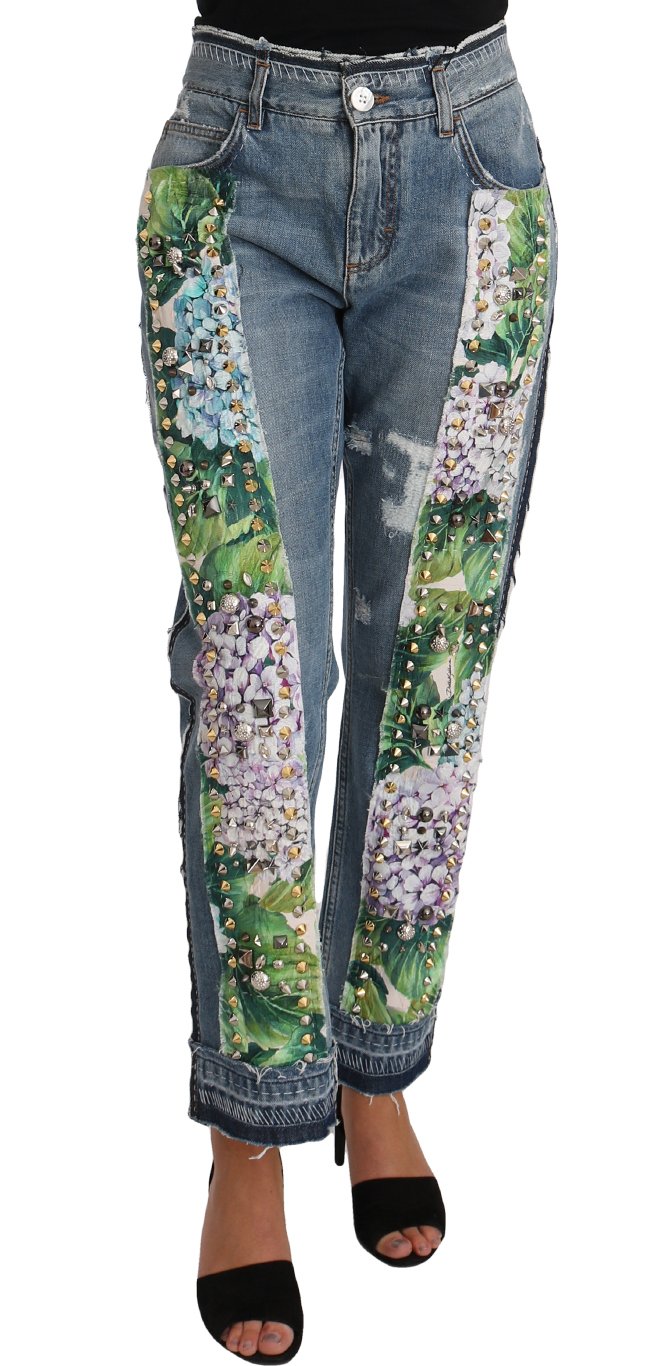 Dolce & Gabbana Women's Hydrangea Crop Studded Jeans Blue PAN61074 - IT40|S