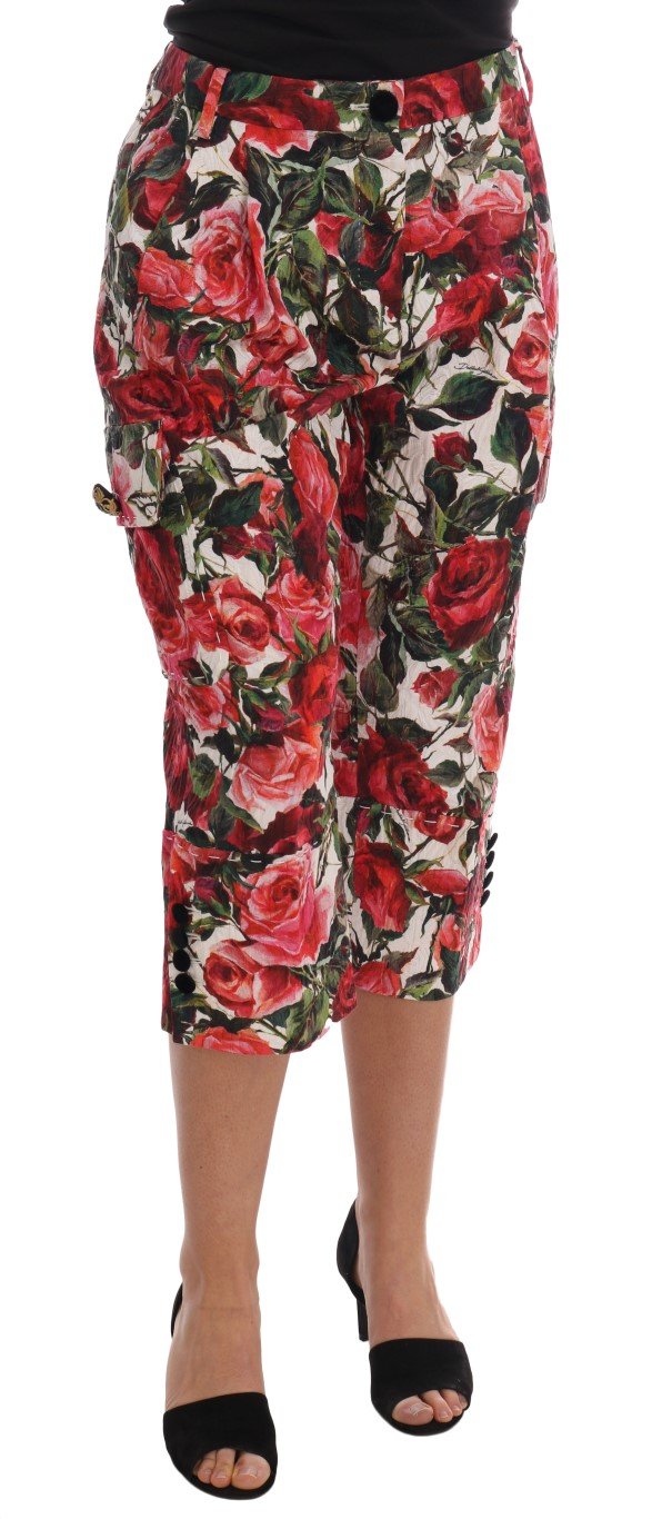 Dolce & Gabbana Women's Roses Print Brocade Capri Trouser Multicolor PAN60793 - IT40|S