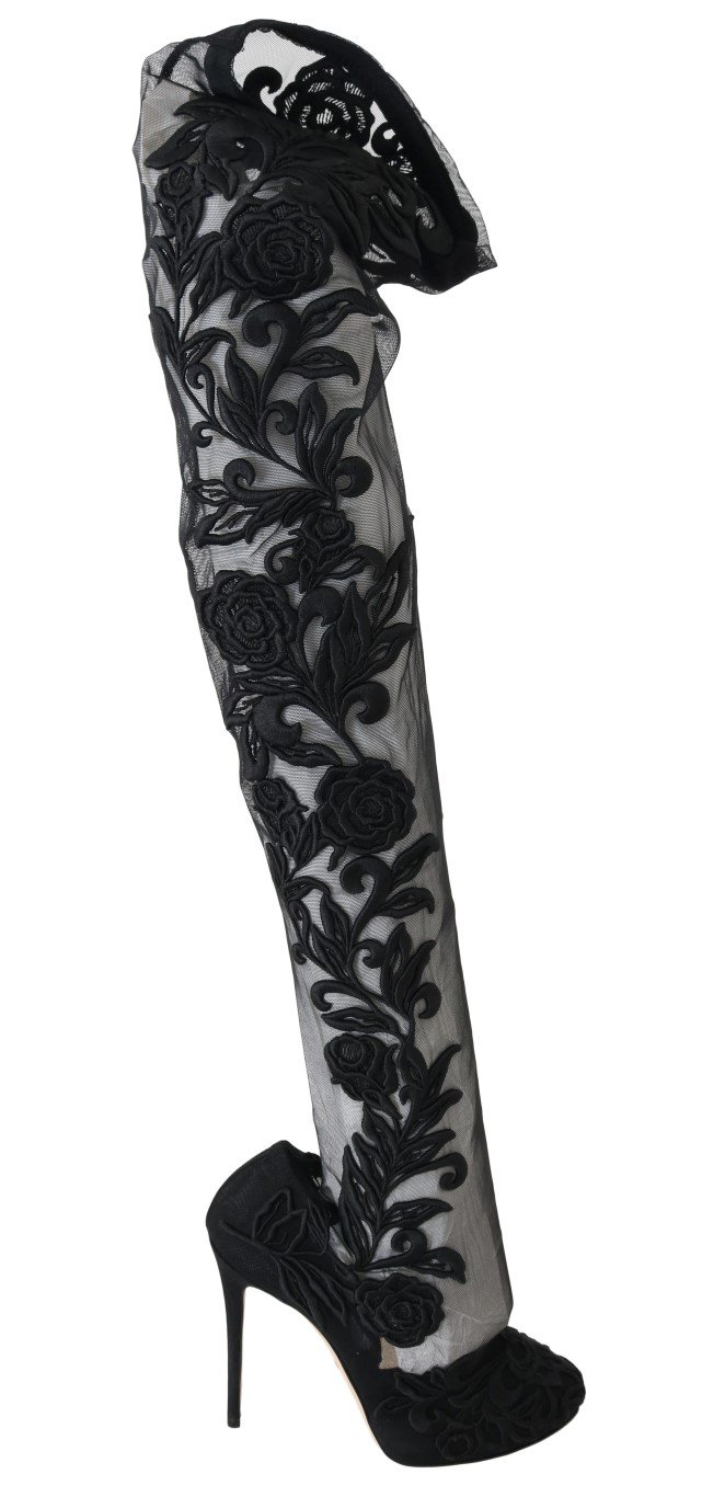 Dolce & Gabbana Women'sFloral Embroidered Boots Black LA4248 - EU36/US5.5
