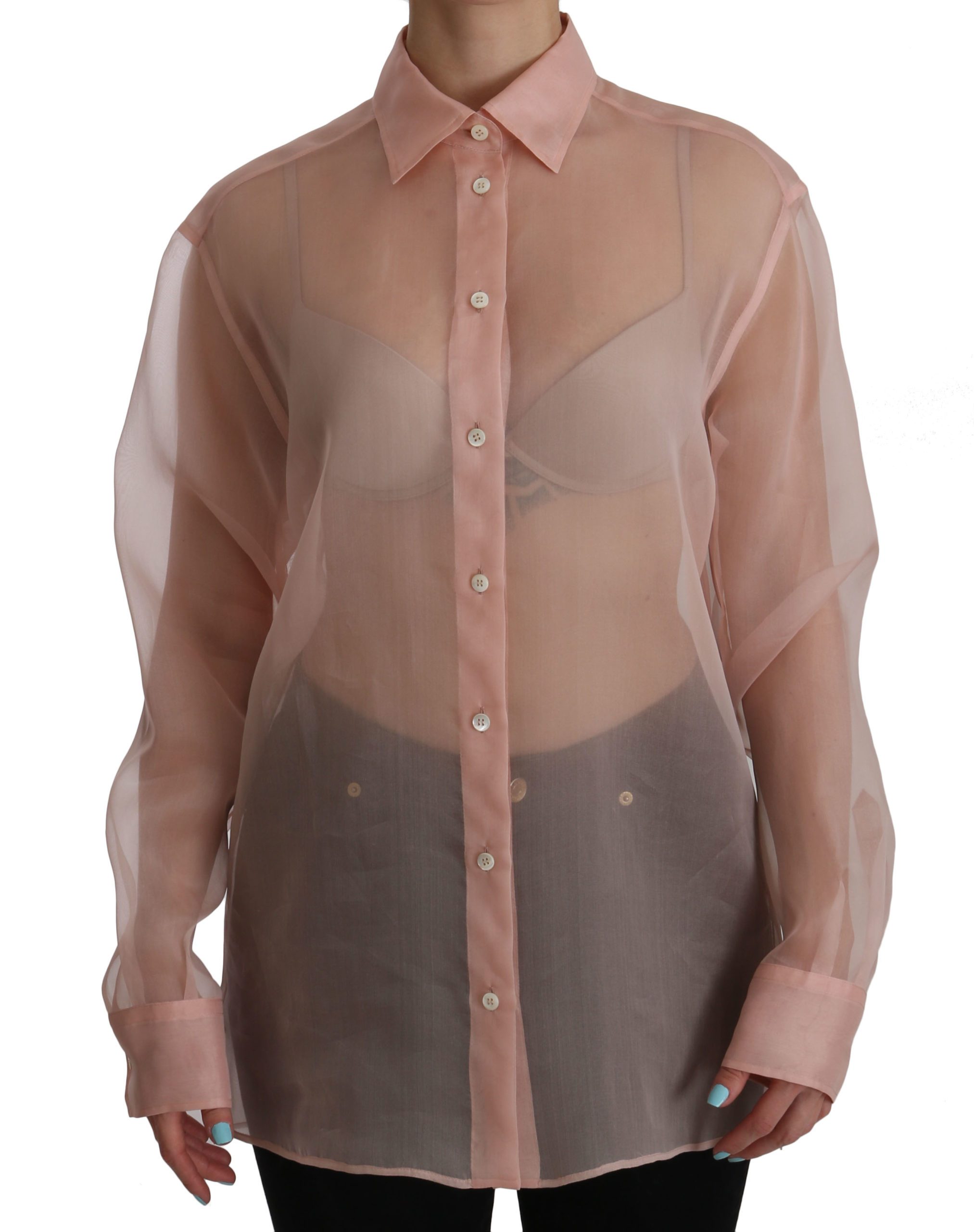 Dolce & Gabbana Women's See Through Collared Shirt Pink TSH3879 - IT40|S