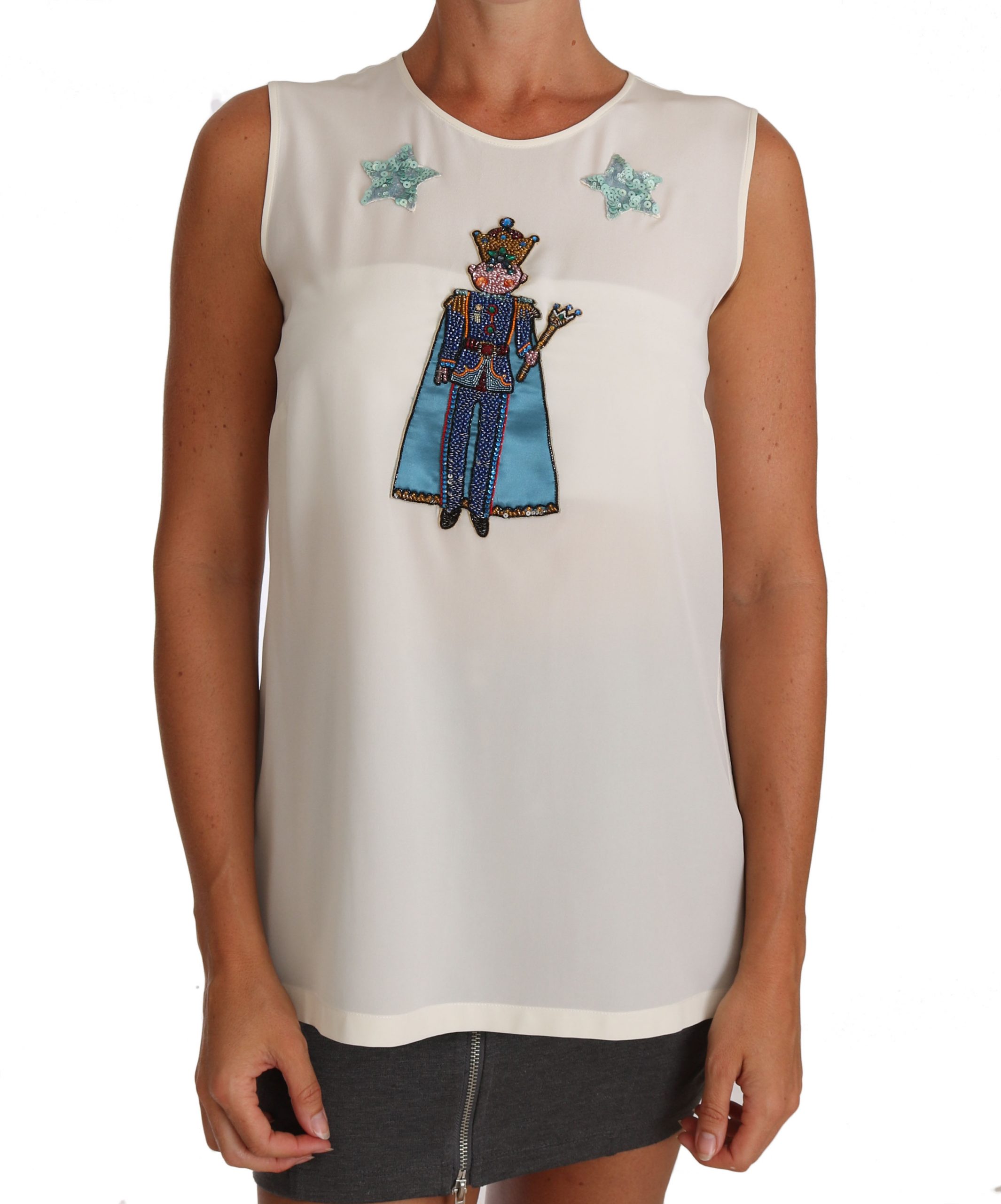Dolce & Gabbana Women's Silk Sequined Fairy T-Shirts White TSH2668 - IT36 | XS