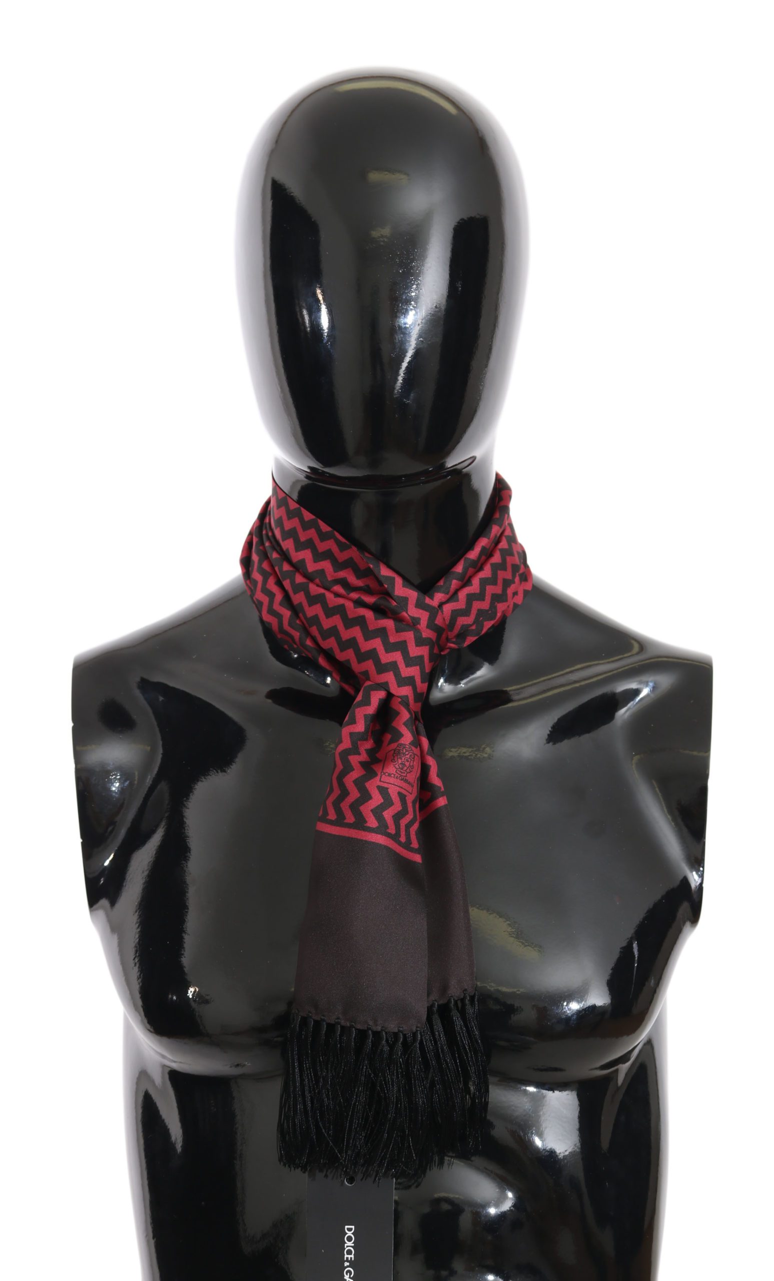 Dolce & Gabbana Men's 100% Silk Zigzag Print Scarf Red MS5028