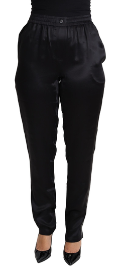 Black Skinny Tapered Trouser Silk Satin Pants - IT42|M
