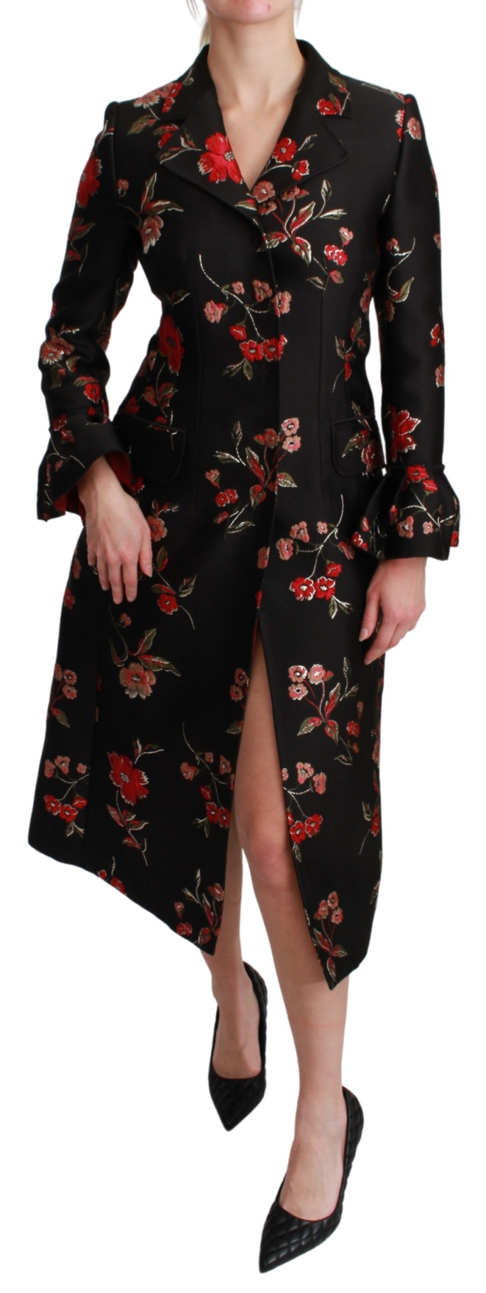 Dolce & Gabbana Women's Floral Embroidered Coat Black JKT2626 - IT38|XS
