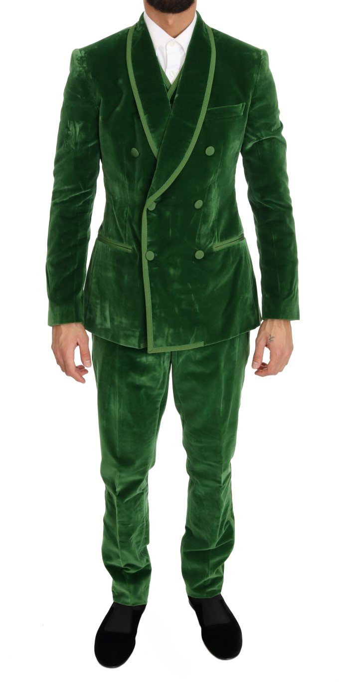 Dolce & Gabbana Men's Velvet Slim Fit Double Breasted Suit Green KOS1053 - IT48 | M