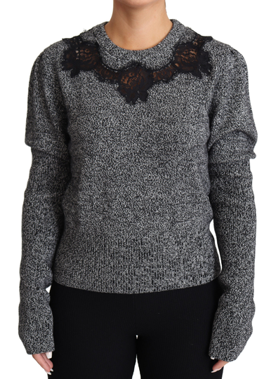 Gray Lace Trimmed Pullover Cashmere Sweater - IT36 | XS