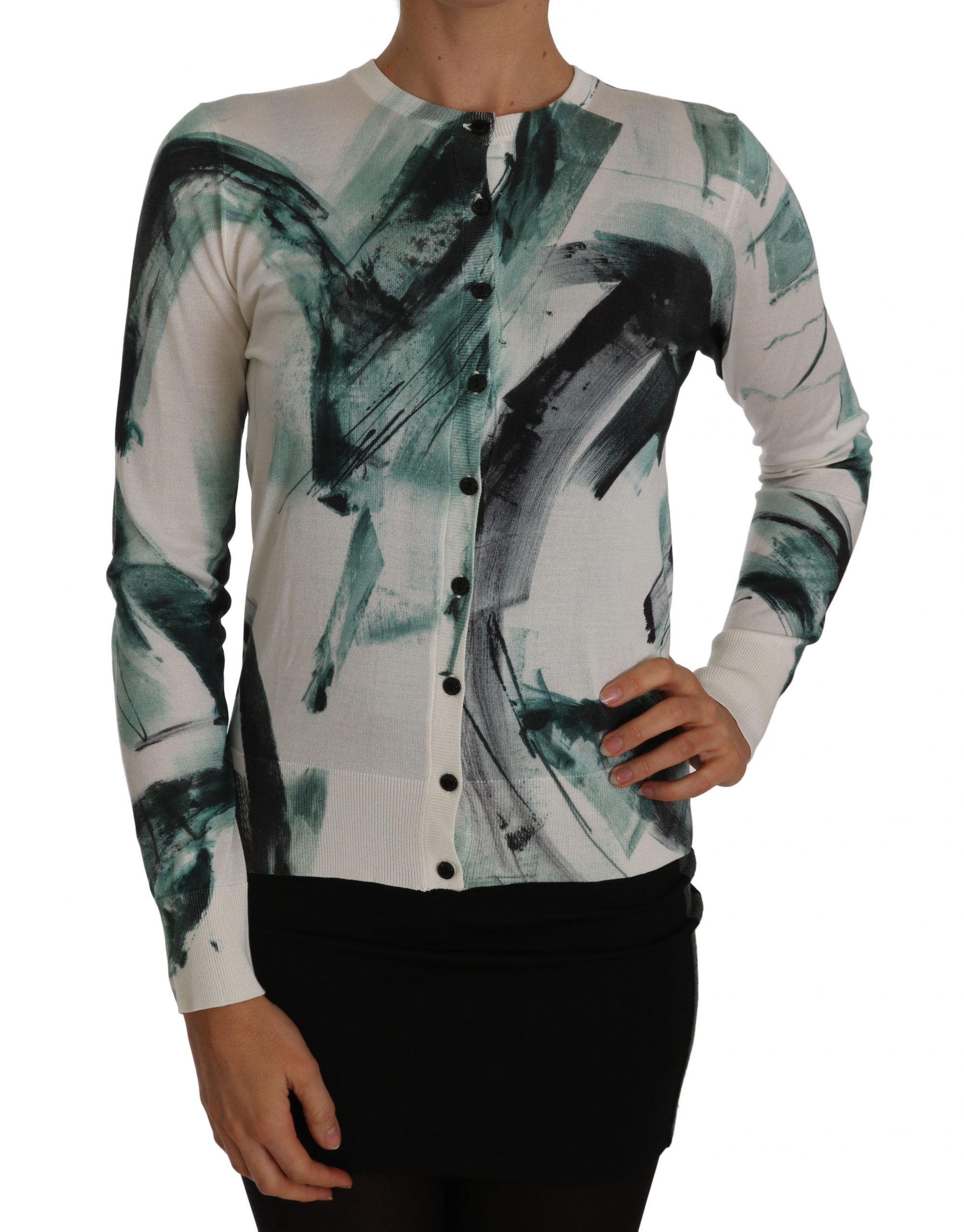 Dolce & Gabbana Women's Slk Lightweight Paint Stroke Cardigan White TSH2441 - IT36 | XS