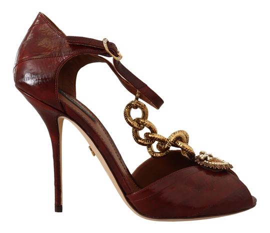 Brown Leather Devotion Sacred Heart Pumps Shoes - EU39/US8.5