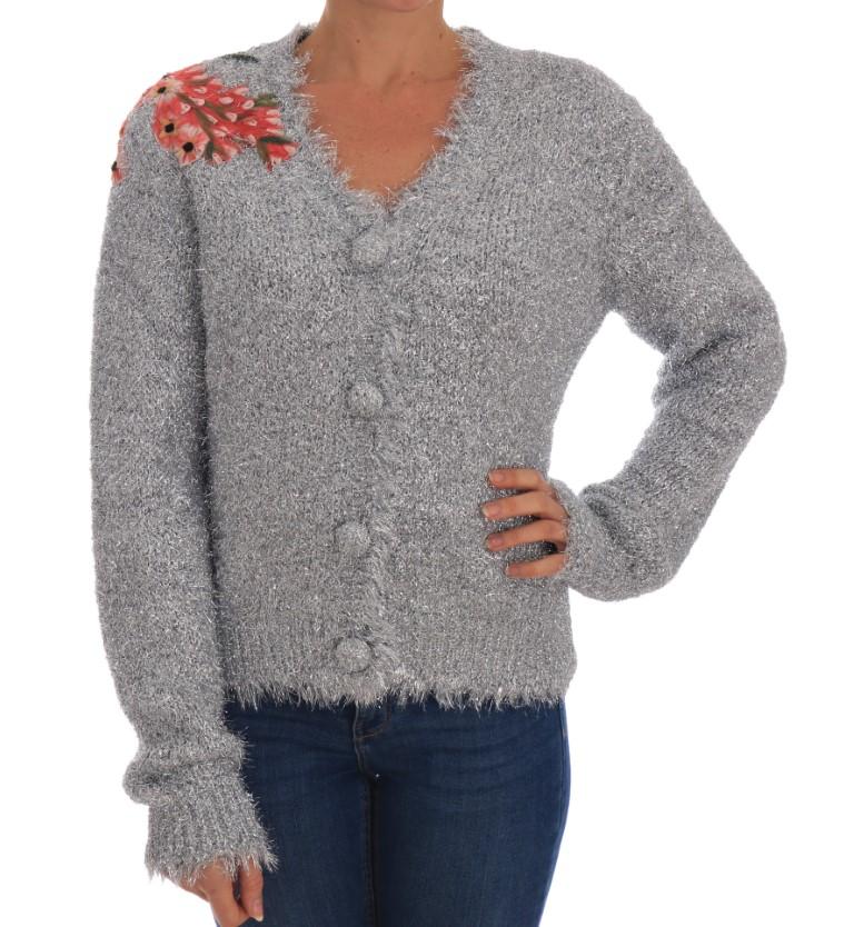Dolce & Gabbana Women's Floral Applique Cardigan Silver TSH1901 - IT44|L