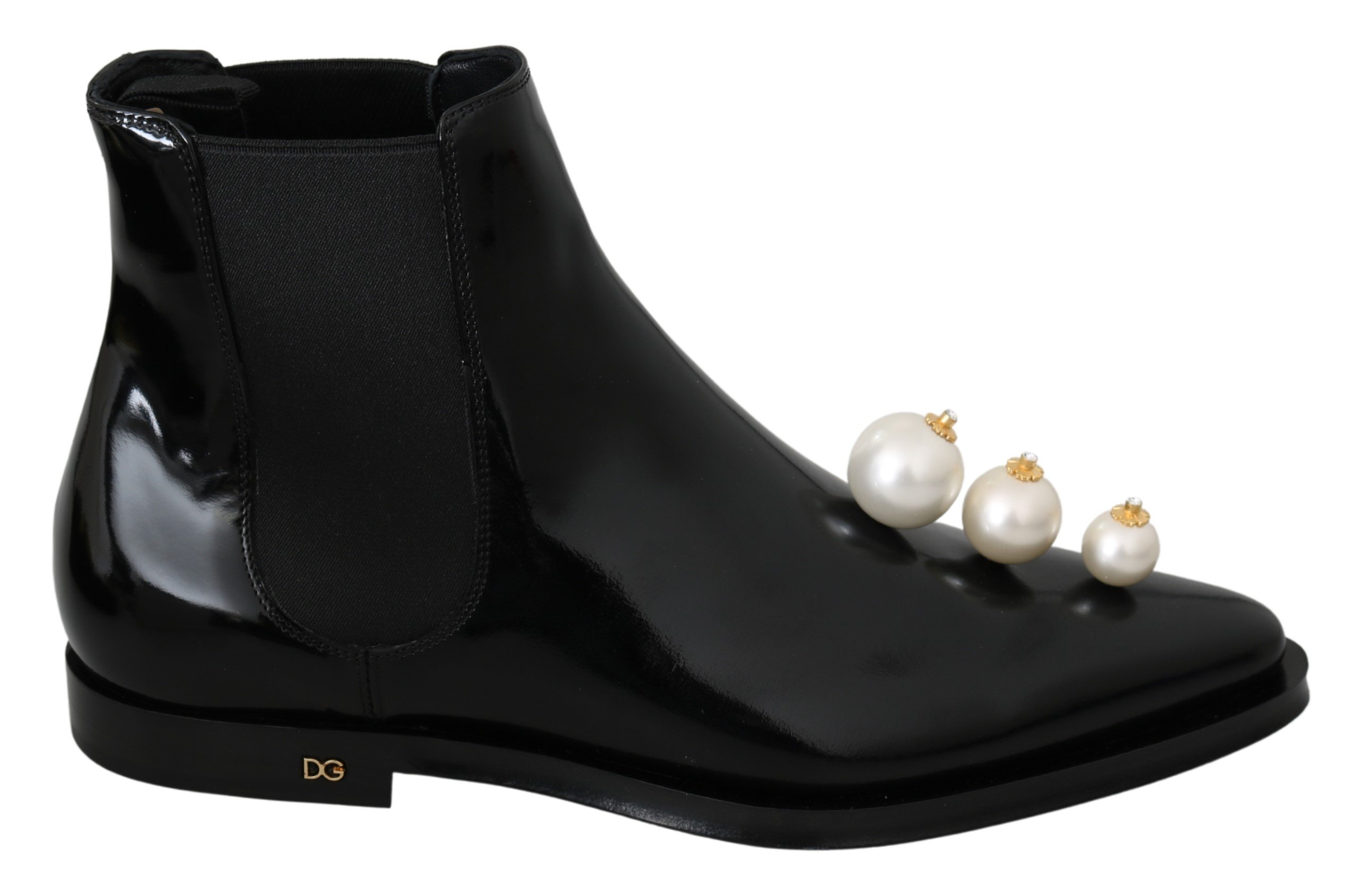 Dolce & Gabbana Women's Leather Pearls Ankle High Boot Black LA6914 - EU39/US8.5
