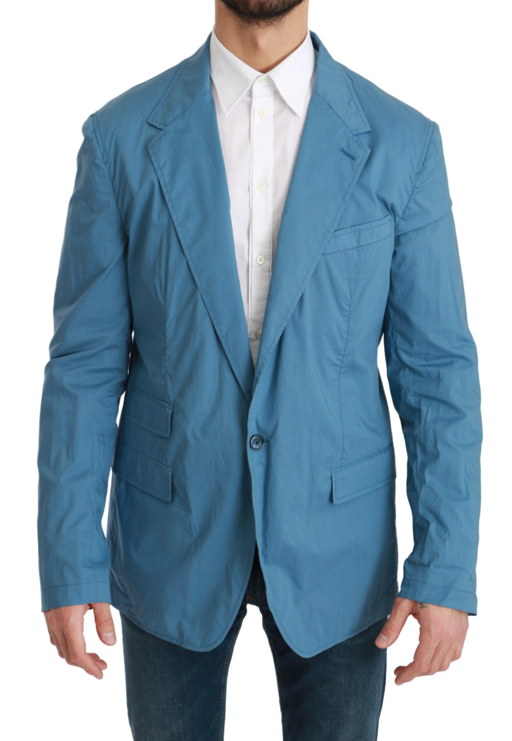 Dolce & Gabbana Men's Single Breasted Cotton Blazer Blue Light Blue KOS1762 - IT54 | XL