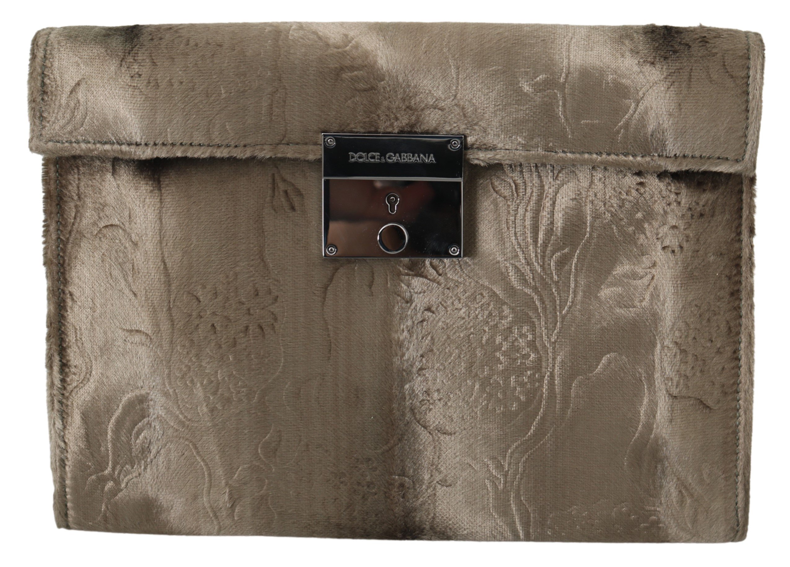 Dolce & Gabbana Men's Floral Leather Briefcase Bag Beige VAS9860