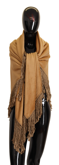 Gold Angora Square Shawl Fringes Scarf