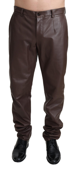 Brown Lambskin Leather Men Trouser Pants - IT48 | M