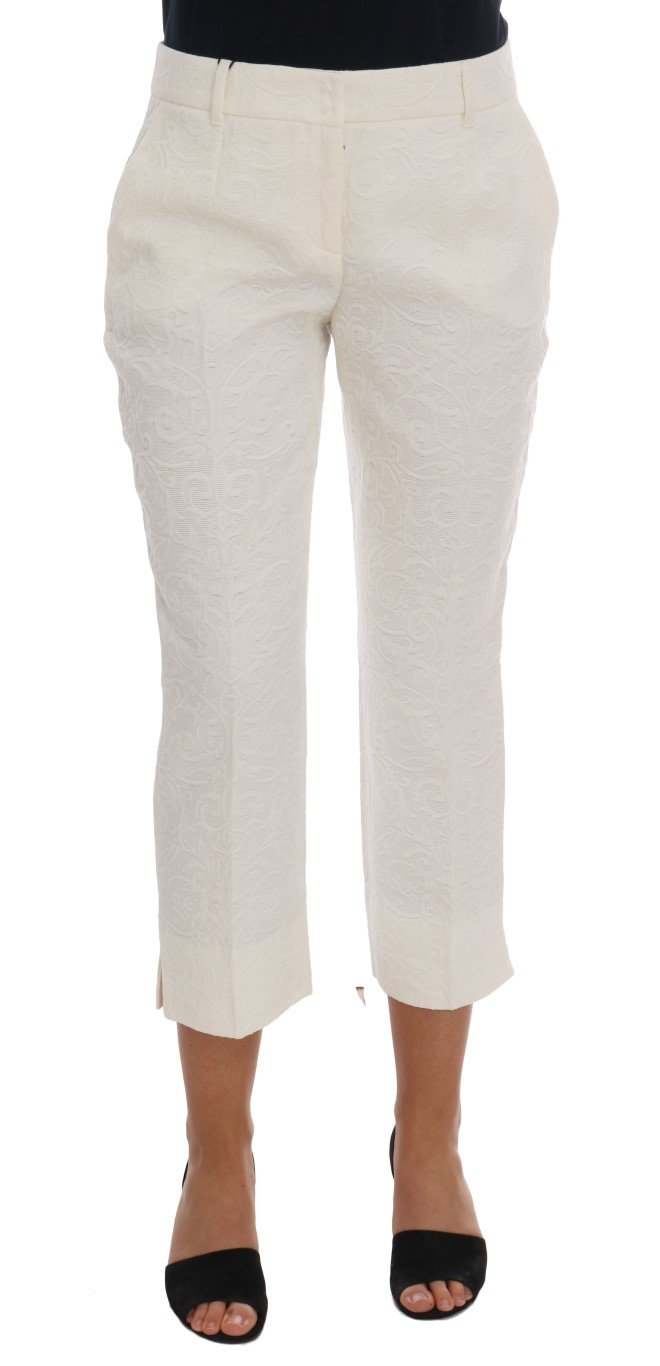 Dolce & Gabbana Women's Floral Brocade Capri Trouser White BYX1139 - IT40|S