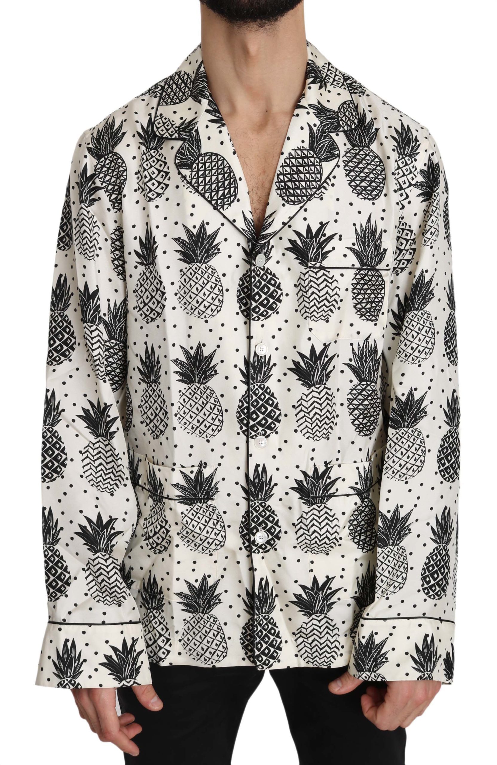 Dolce & Gabbana Men's Pineapple Silk Shirt White TSH3363 - IT38 | XS
