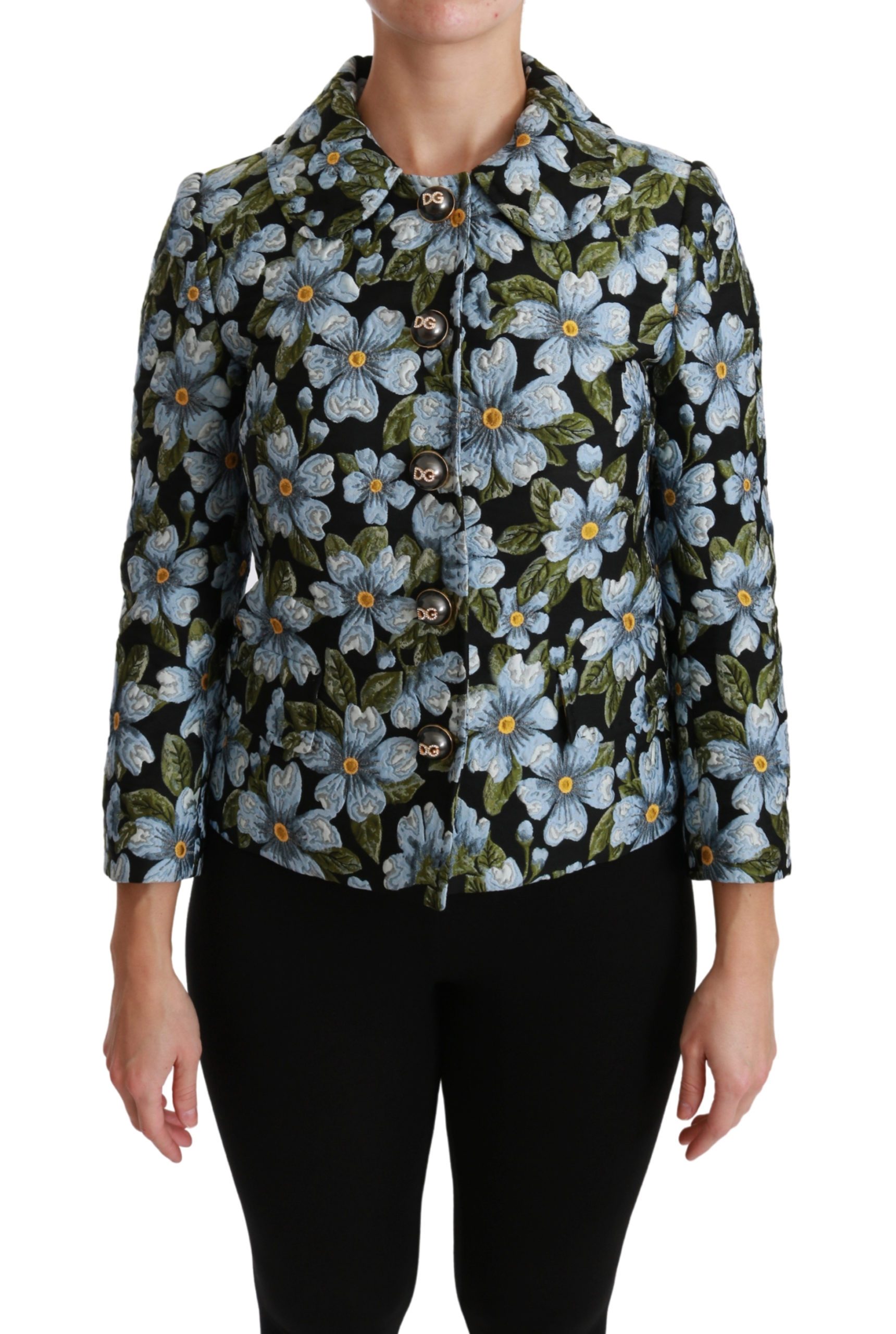 Dolce & Gabbana Women's Floral Coat Polyester Blazer Jacket Black JKT2565 - IT40|S