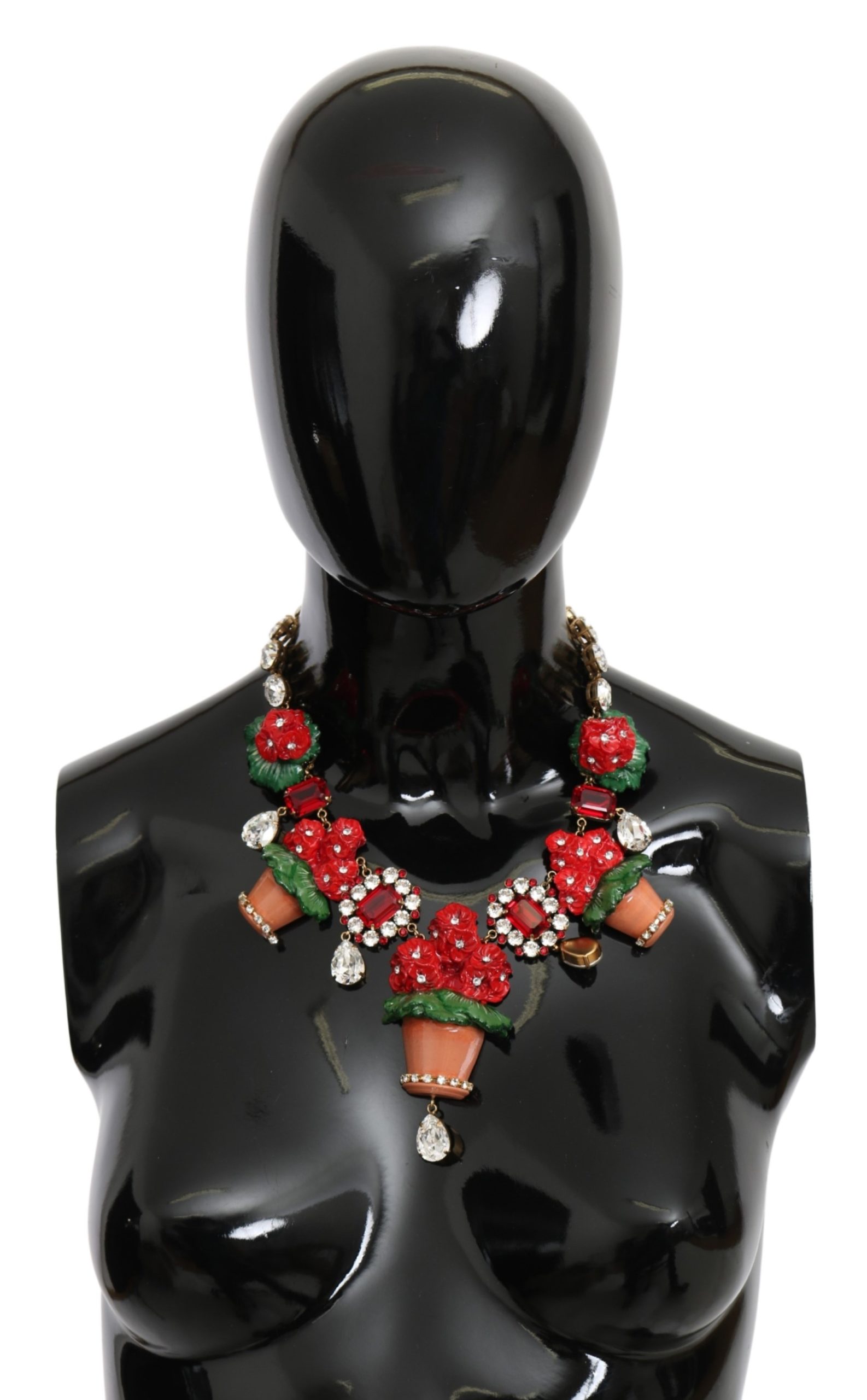 Dolce & Gabbana Women's Flower Vase Brass Crystal Strass Necklace Red SMY10078