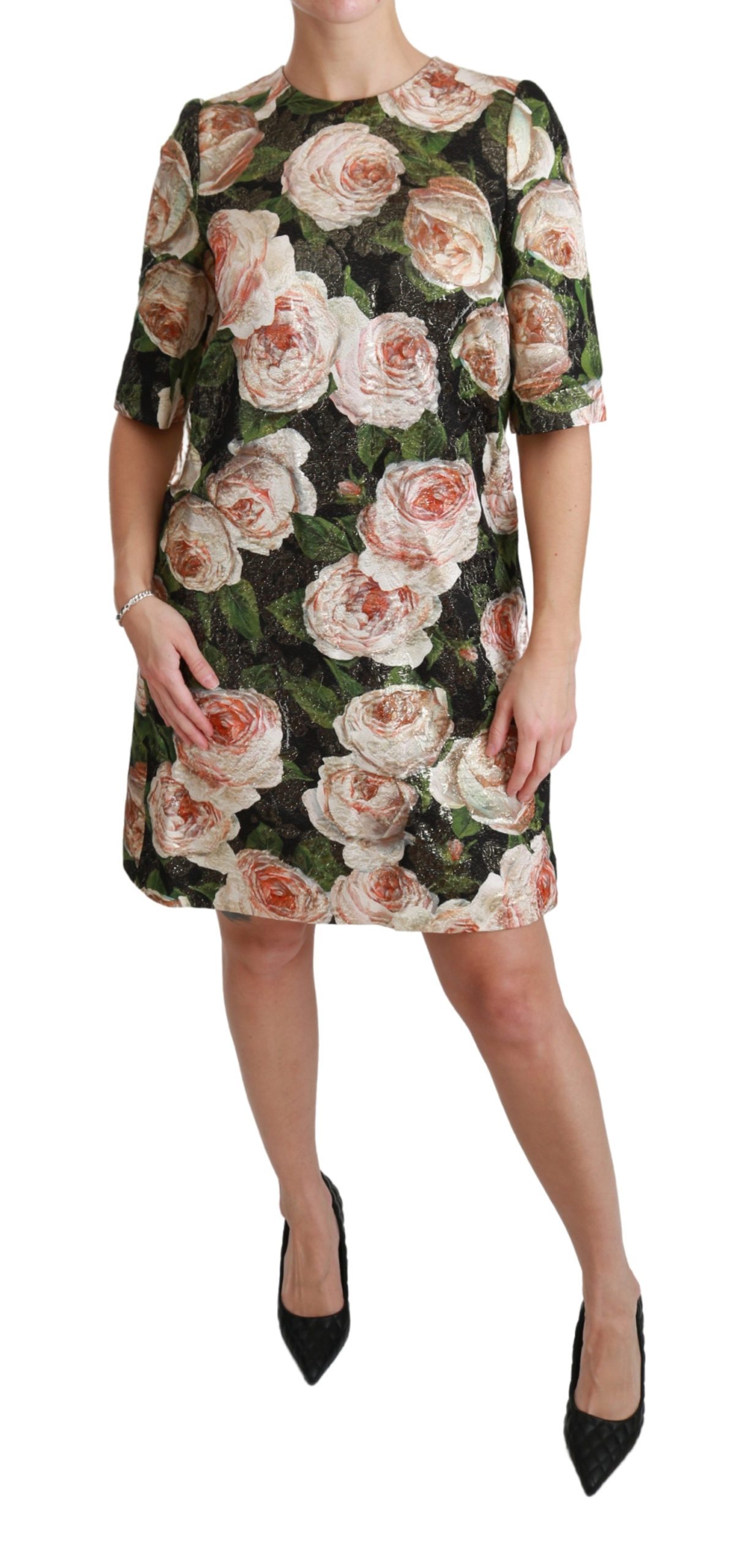 Dolce & Gabbana Women's Roses Flora Shift Mini Dress Black DR2475 - IT42|M