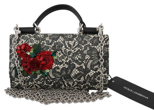 Dolce & Gabbana Women's Leather Roses Sicily Von Purse Bag Black VAS9930