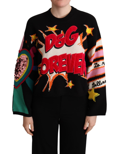 Black Cashmere D&G FOREVER Sequined Sweater - IT38|XS