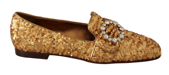 Gold Sequin Crystal Flat Women Loafers Shoes - EU37/US6.5