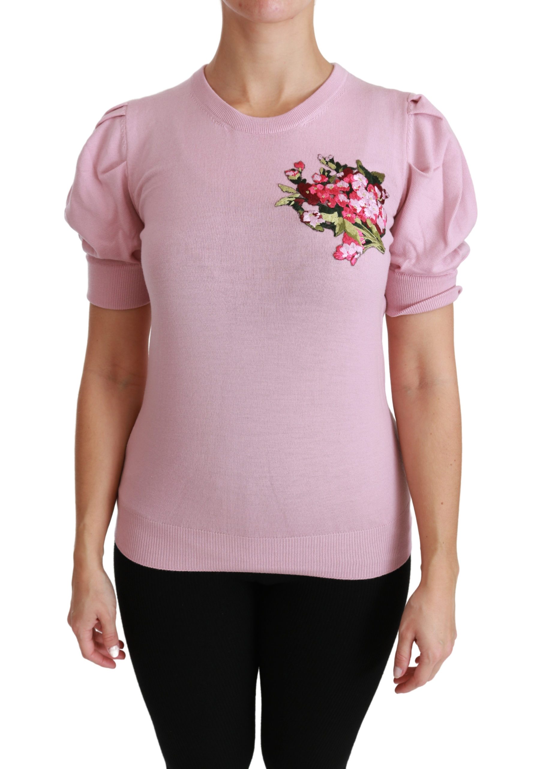 Dolce & Gabbana Women's Floral Embroidered Top Pink TSH4457 - IT46|XL