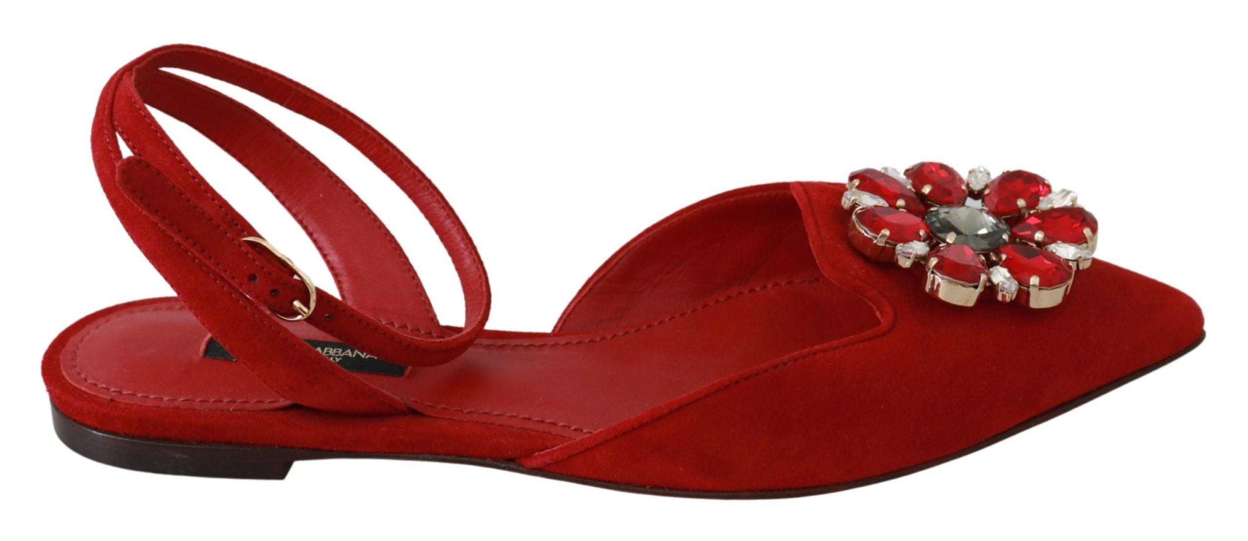 Dolce & Gabbana Women's Suede Leather Crystal Sandal Red LA6488 - EU35/US4.5