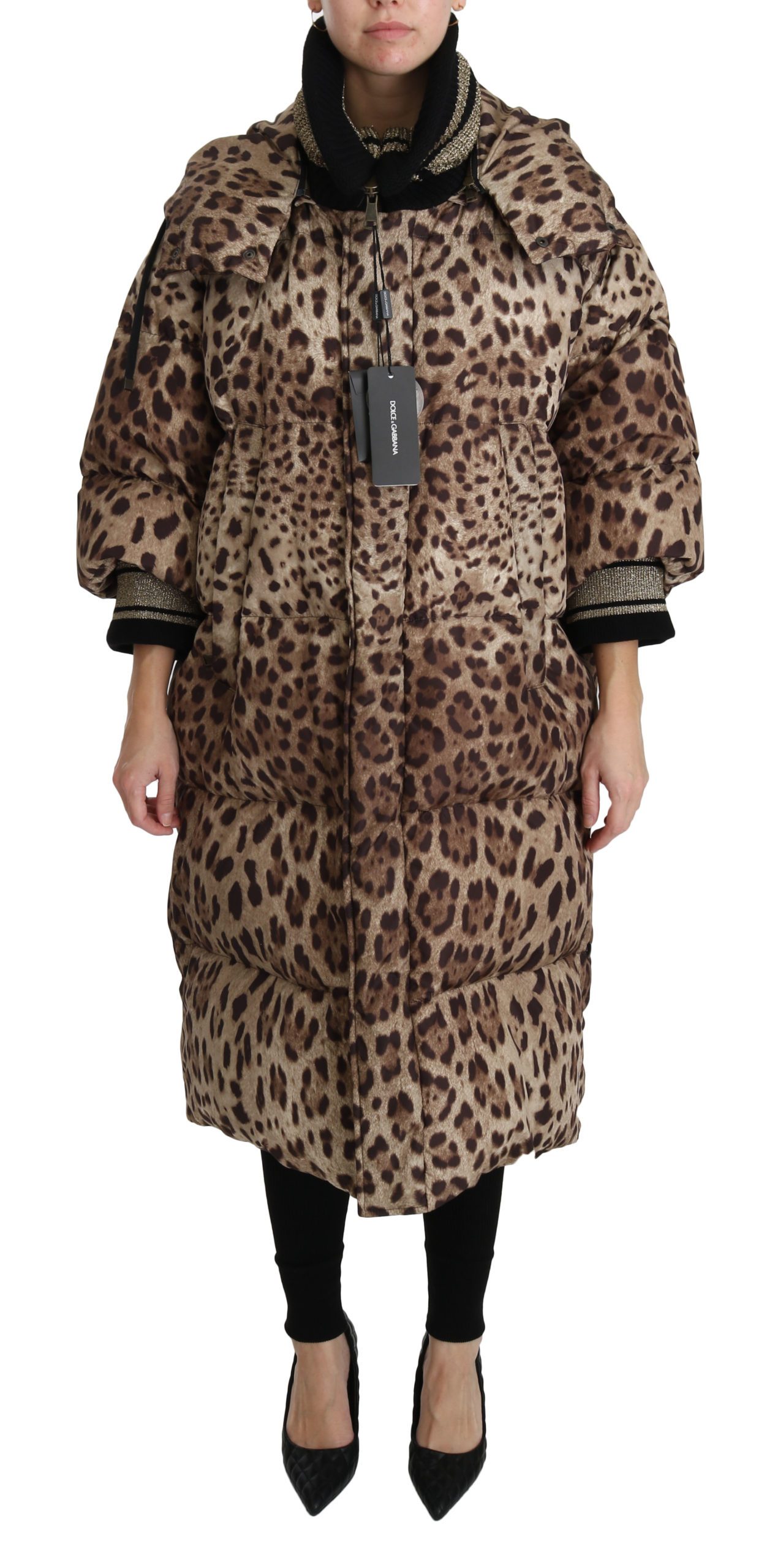 Dolce & Gabbana Women's Leopard Down Hooded Coat Jacket Brown JKT2510 - IT38 | S