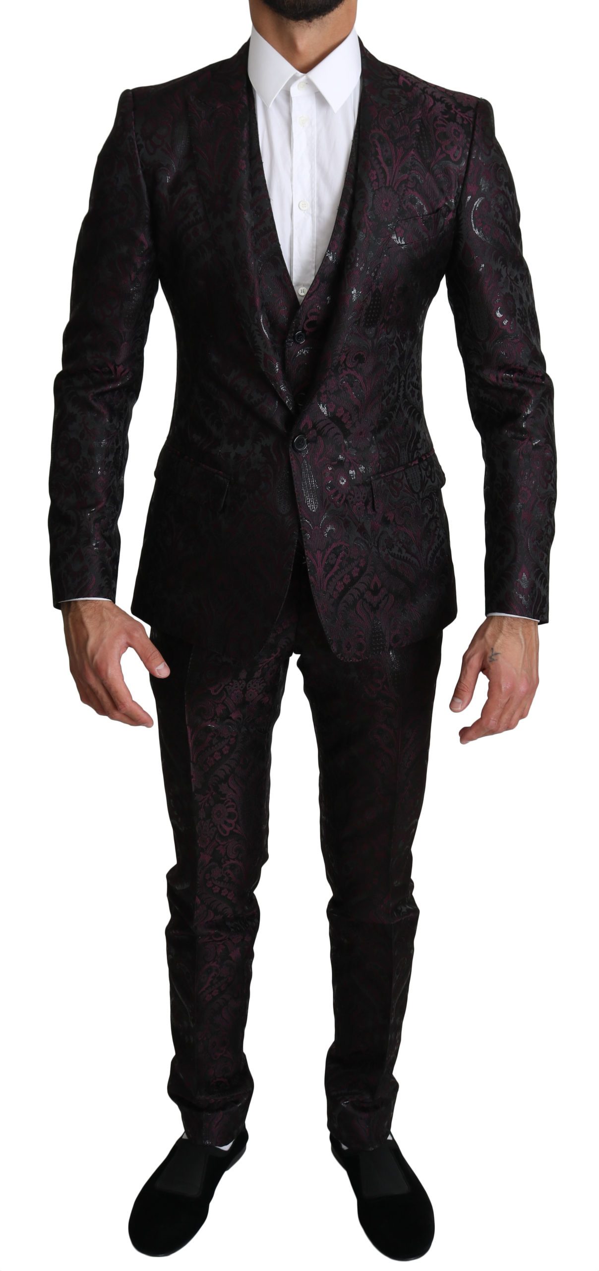 Dolce & Gabbana Men's Floral Brocade 3 Piece MARTINI Suit Purple KOS1516 - IT44 | XS