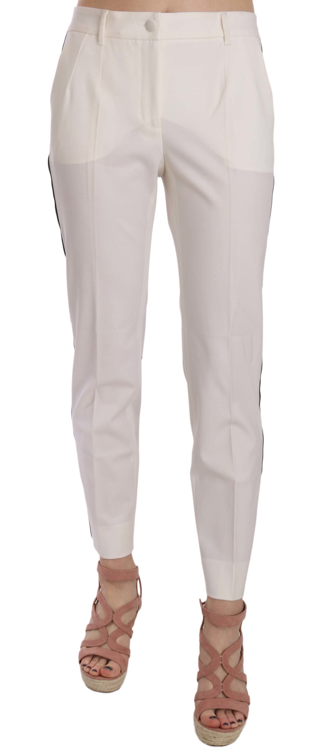 Dolce & Gabbana Women's Side Stripe Wool Tapered Trouser White PAN70013 - IT42|M